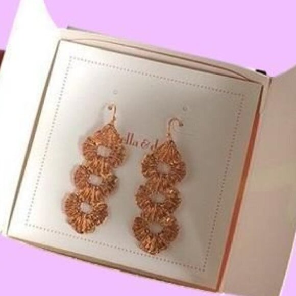 Stella & Dot Geneve Rose Gold Earrings Lace Linear - Picture 4 of 6